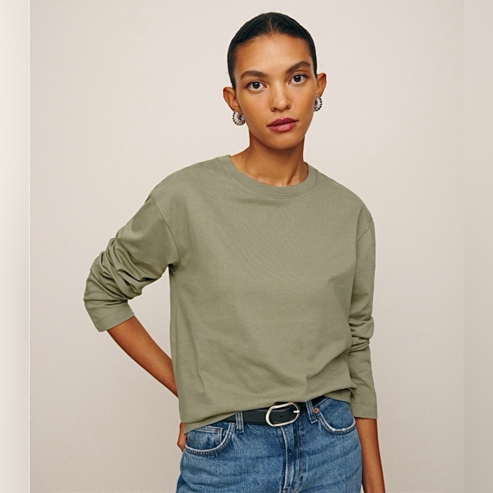 Reformation Kingston green cotton crew long sleeve tee size medium